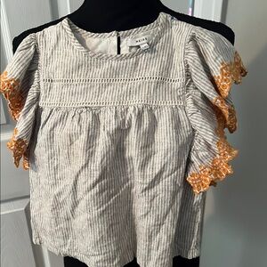 Reiss Gray and Orange Blouse with Puff Sleeves